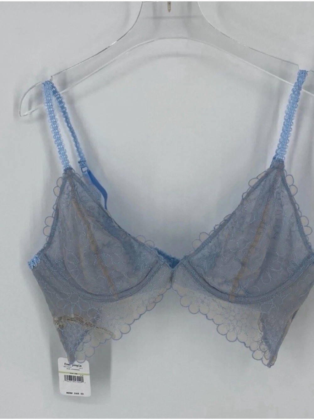 Free People Sheer Lace Underwire Bralette in Light Blue Hydrandea